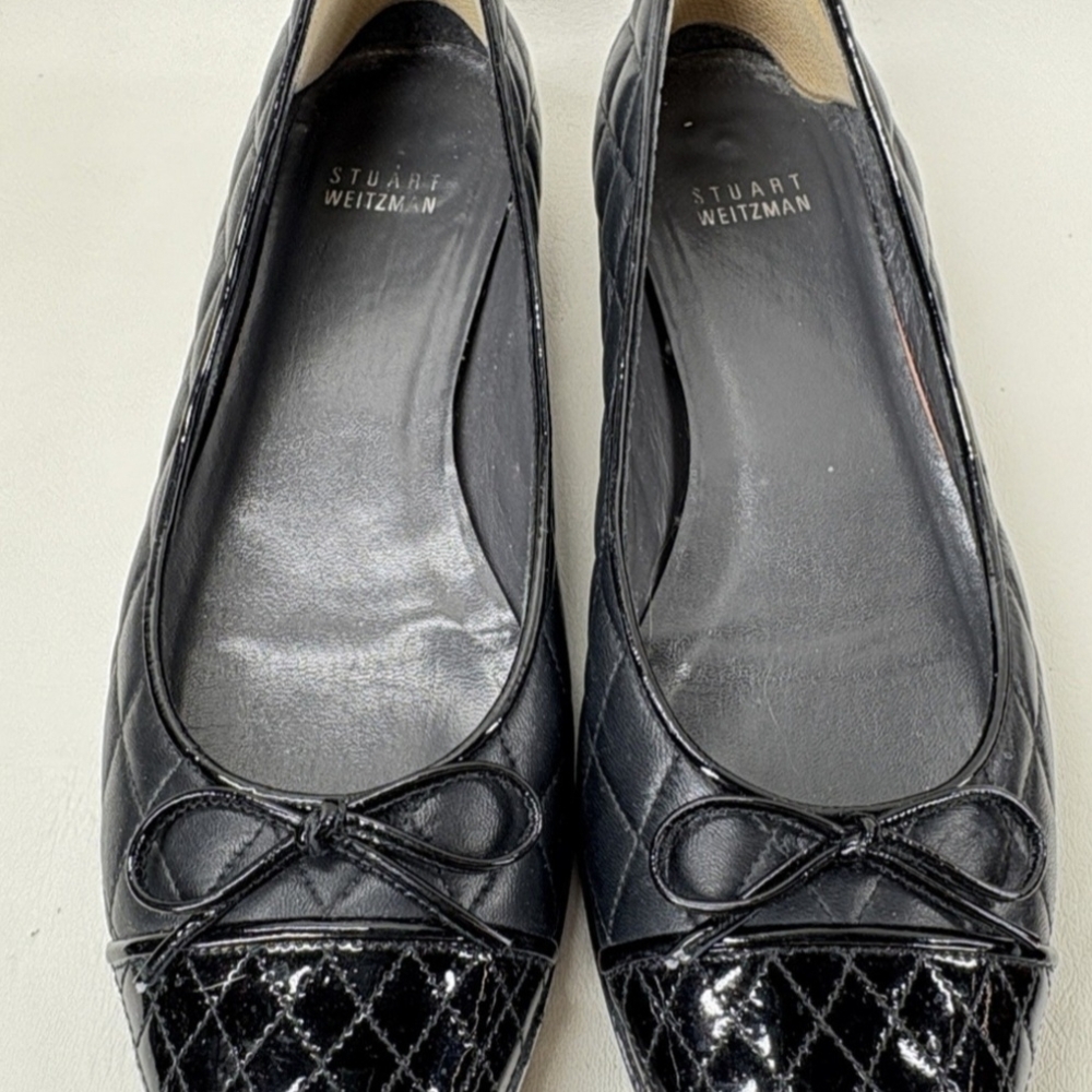 Stuart Weitzman Black Patent Quilted Flats